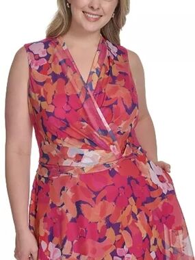 Jessica Howard Floral Surplice-Neck Sleeveless Midi Dress Size 22W NWT